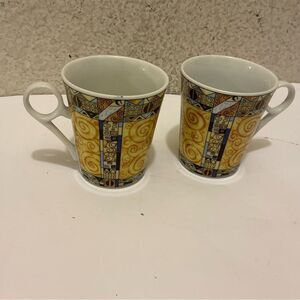 2 GNA Mosaic Cup  Blue Yellow Demitasse Espresso Tea Coffee Italy